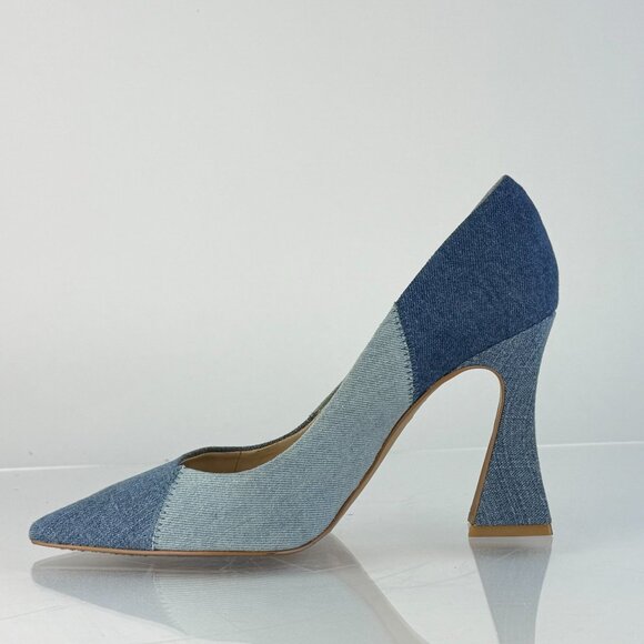Vince Camuto Patchwork Denim Flare Heel Pumps 4" Classic Pointed Toe 9.5M - Picture 5 of 10
